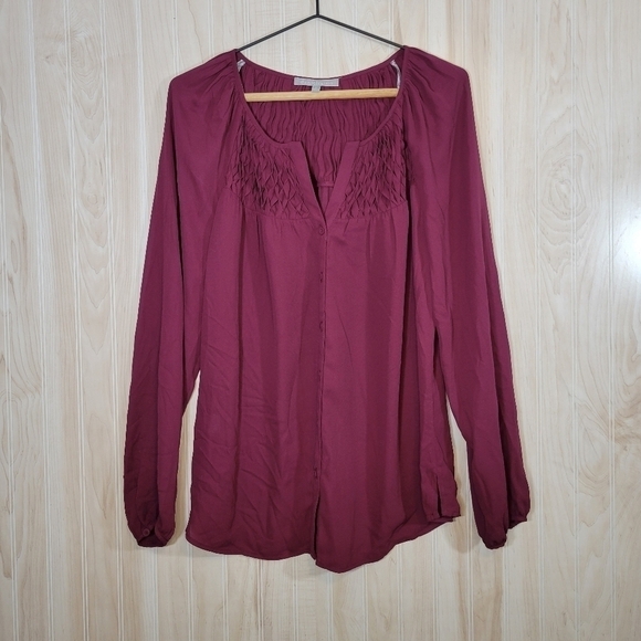 Daniel Rainn Purple Blouse Top with Pleated Gathering at Neckline Sz Lg - Picture 2 of 6